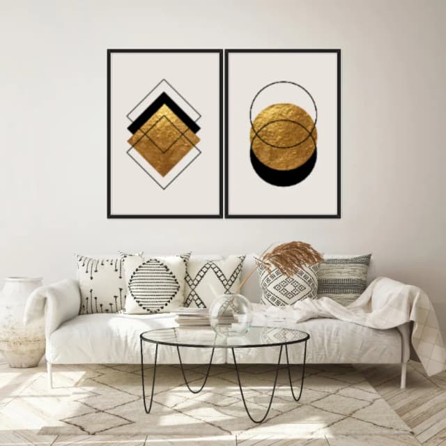 Kit Quadros Decorativos Formas Douradas