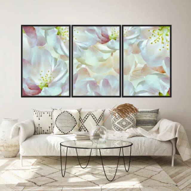 Kit Quadros Decorativos Flor Branca E Rosa