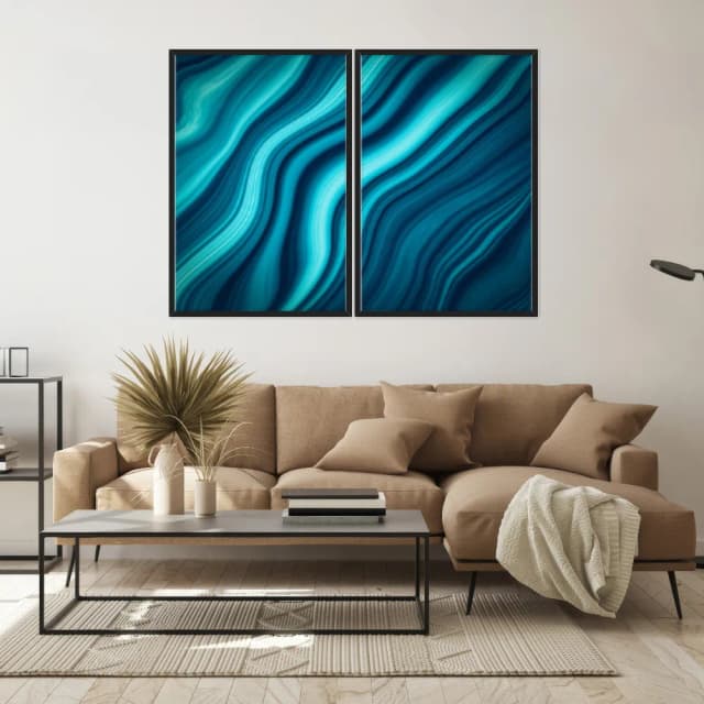 Kit Quadros Decorativos Ondulado Azul