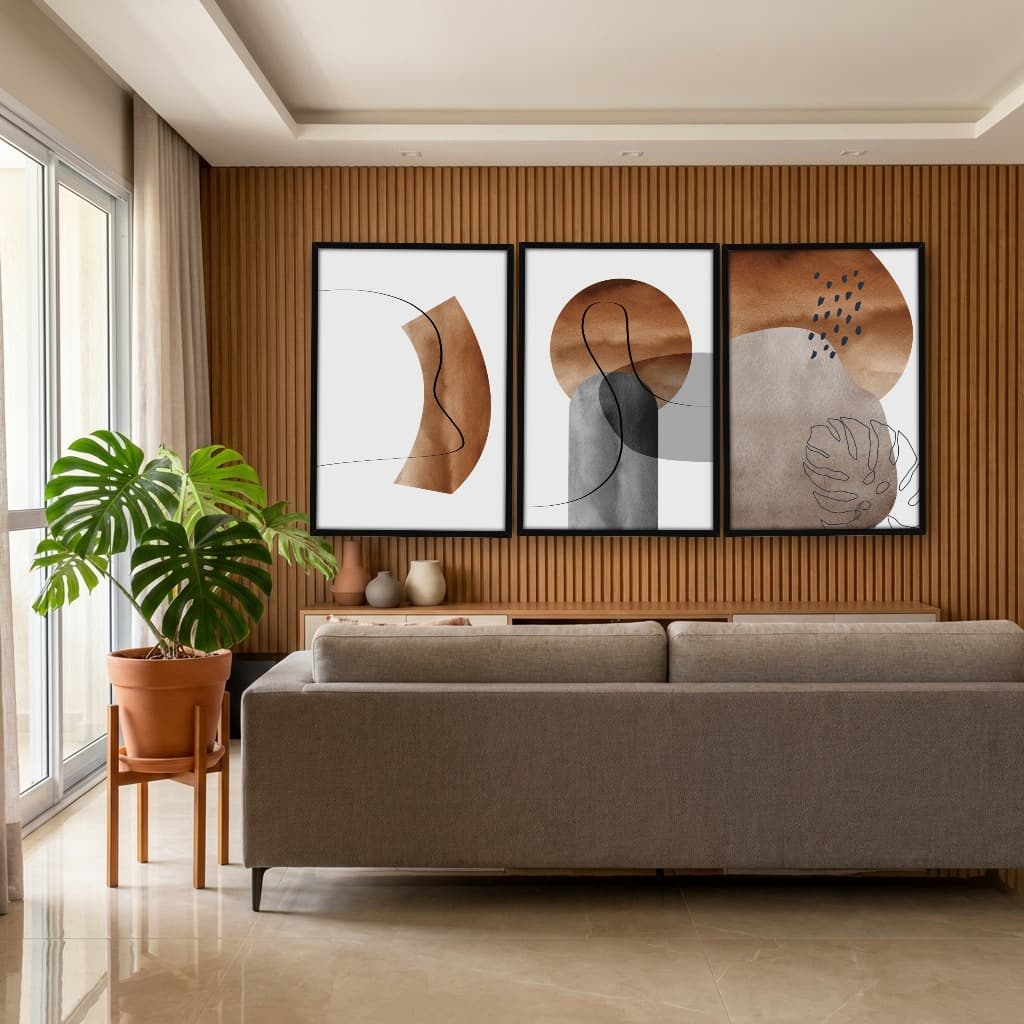 Kit Quadros Decorativos Abstrato Terracota