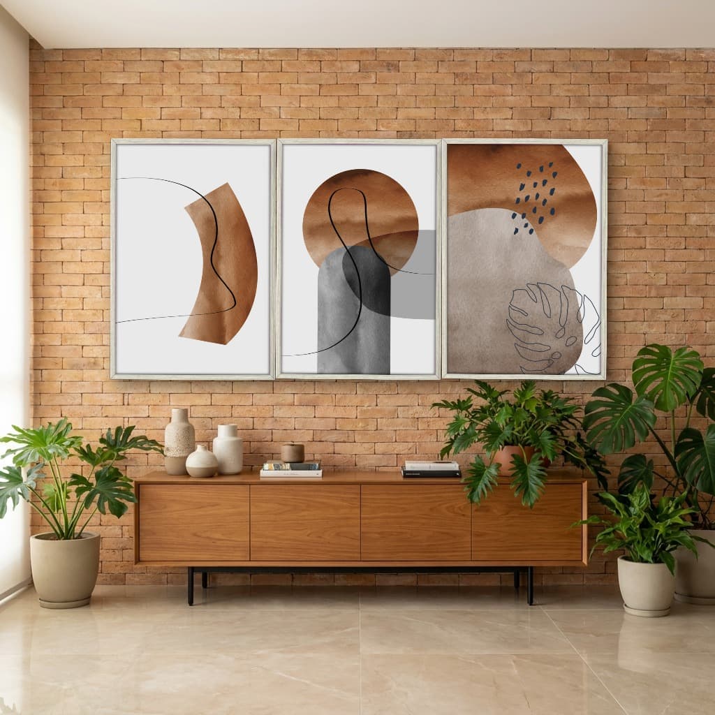 Kit Quadros Decorativos Abstrato Terracota