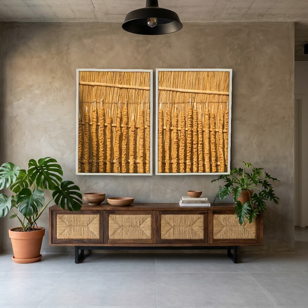 Kit Quadros Decorativos Madeira De Bambu