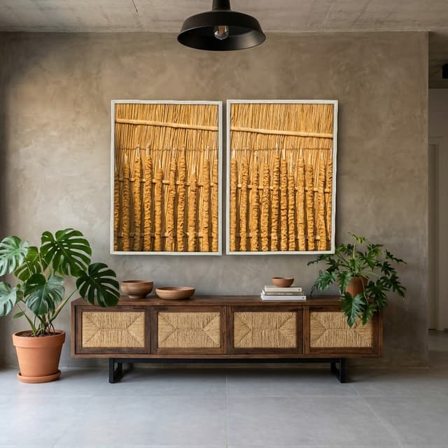 Kit Quadros Decorativos Madeira De Bambu