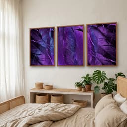 Kit Quadros Decorativos Penas Roxas