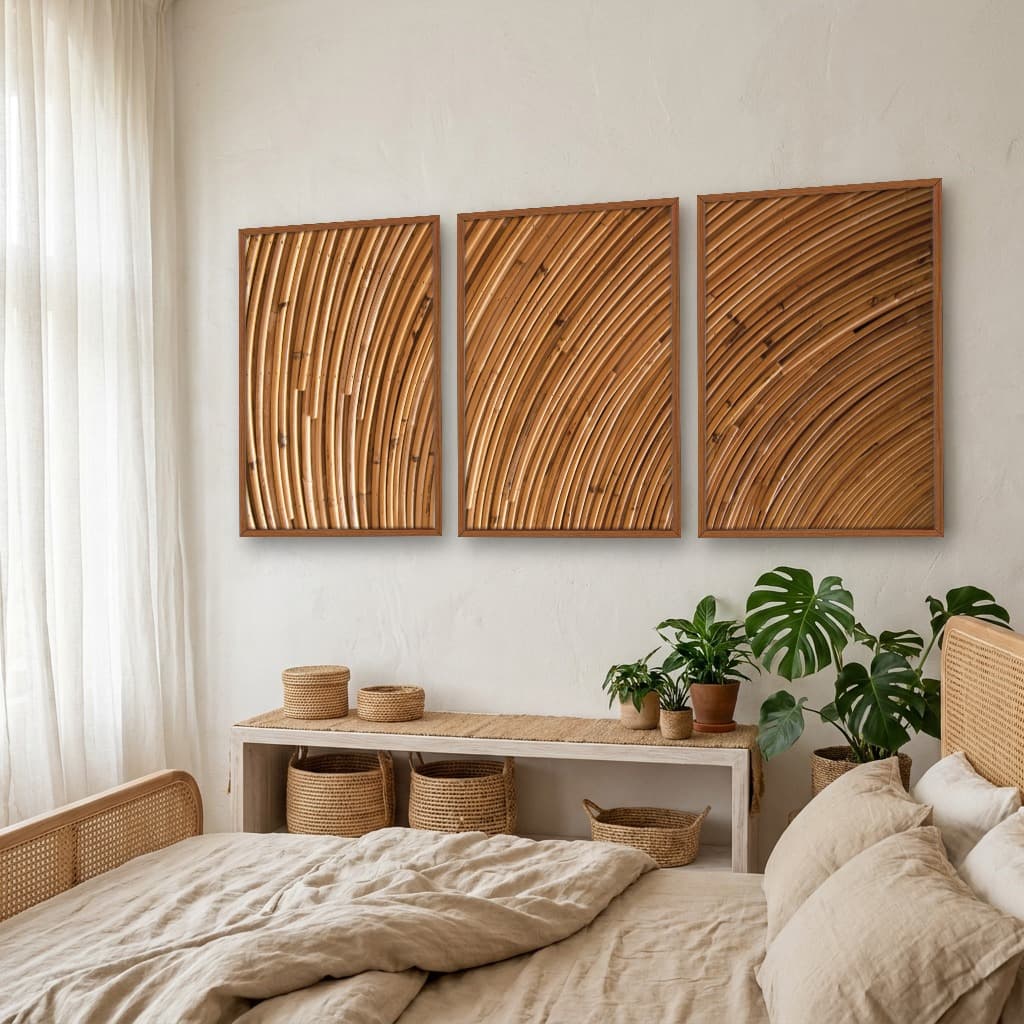Kit Quadros Decorativos Madeira De Bambu