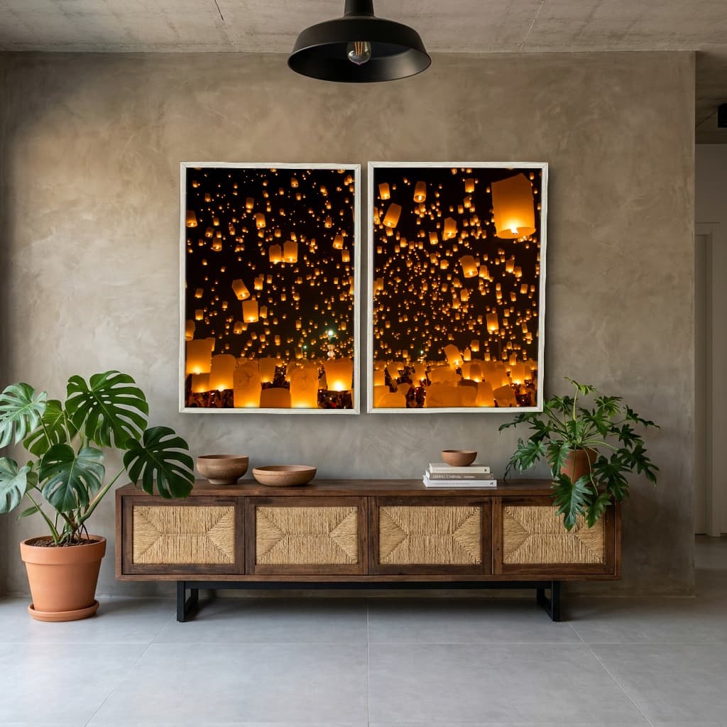 Kit Quadros Decorativos Lanternas No Céu