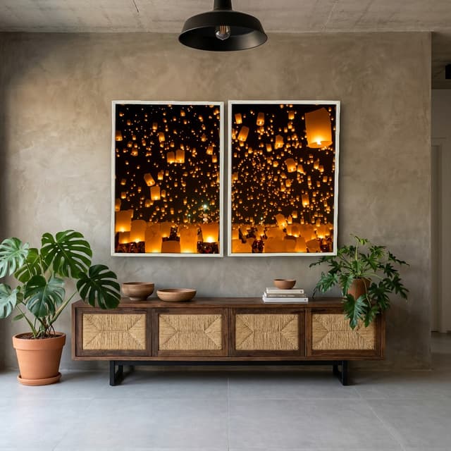 Kit Quadros Decorativos Lanternas No Céu
