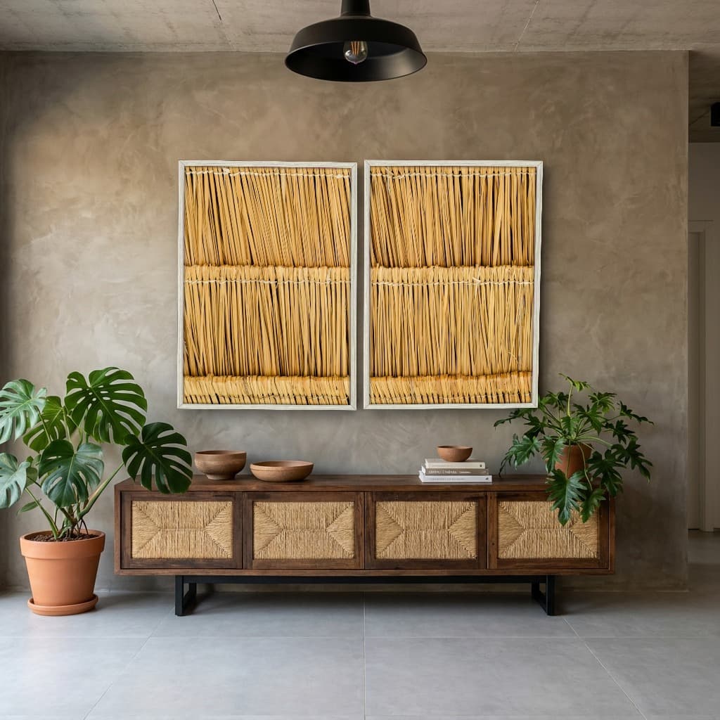 Kit Quadros Decorativos Madeira De Bambu