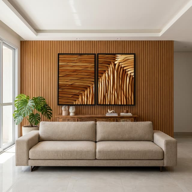 Kit Quadros Decorativos Madeira De Bambu