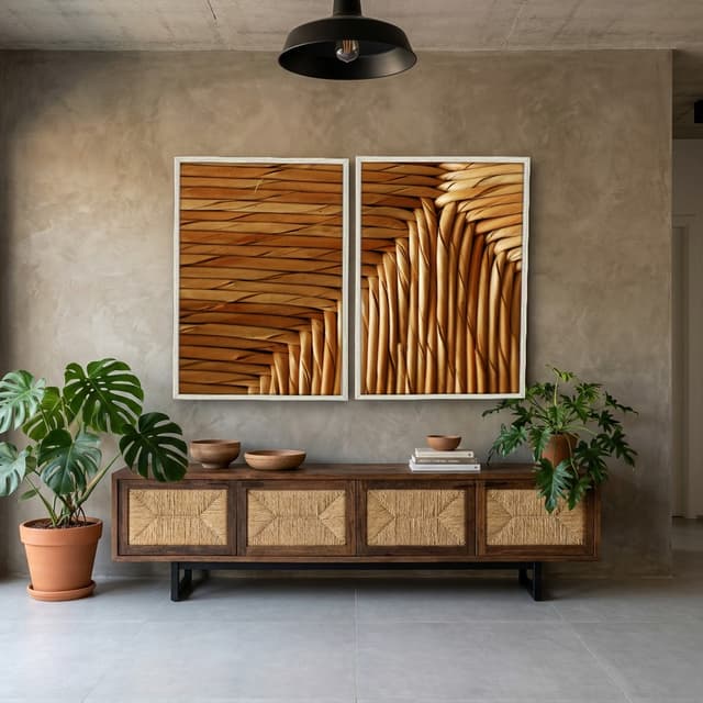 Kit Quadros Decorativos Madeira De Bambu