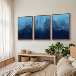 Kit Quadros Decorativos Pinceladas Tinta Azul