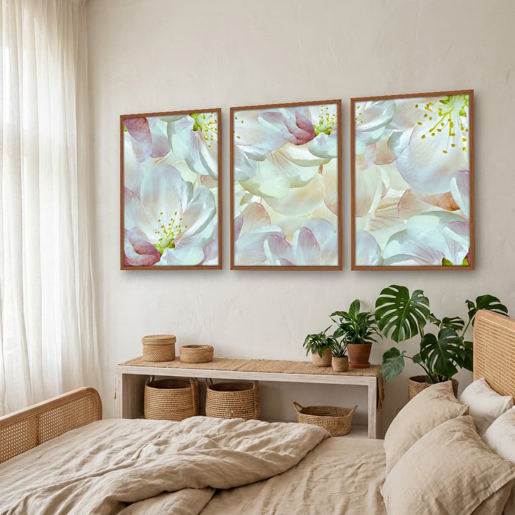 Kit Quadros Decorativos Flor Branca E Rosa