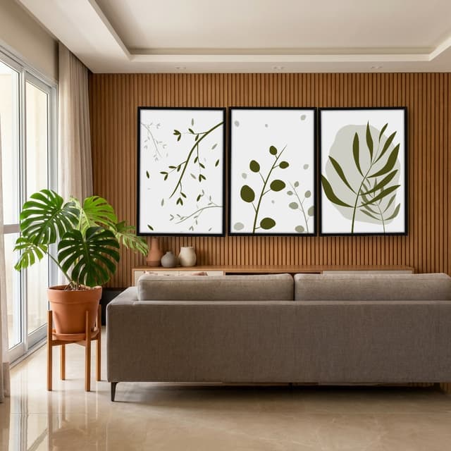 Kit Quadros Decorativos Planta Abstrato Verde
