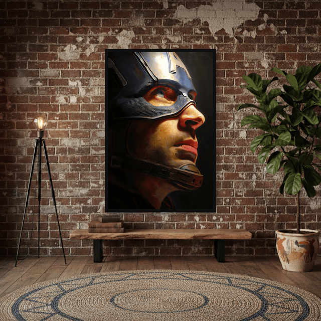 Quadro Rosto Capitão America Pintura a Óleo