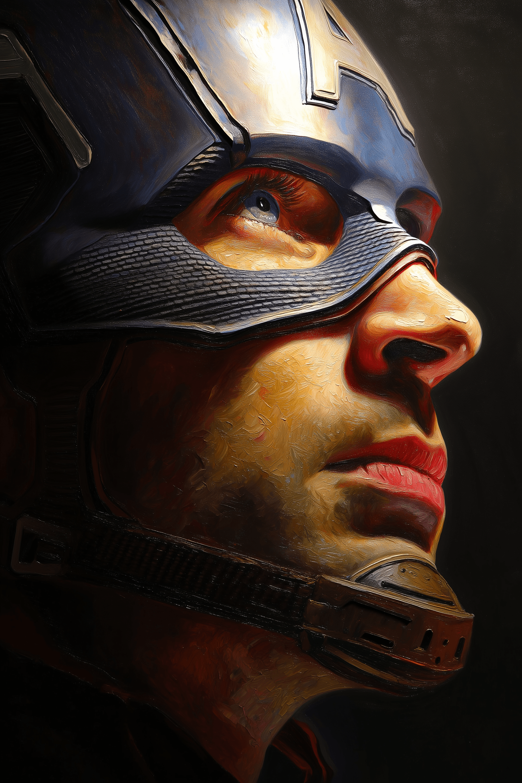 Quadro Rosto Capitão America Pintura a Óleo