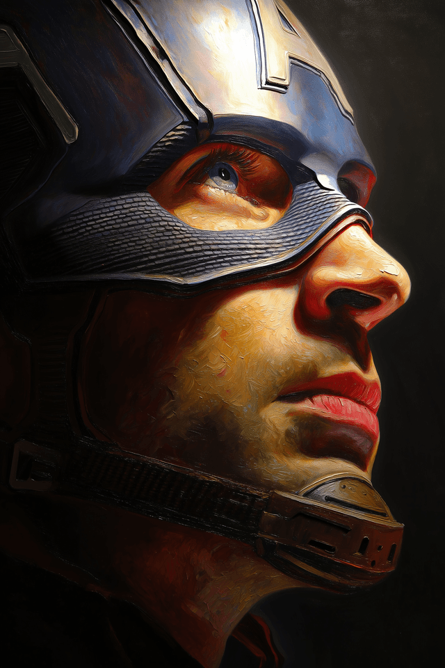 Quadro Rosto Capitão America Pintura a Óleo