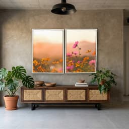 Kit Quadros Decorativos Flor Rosa E Laranja
