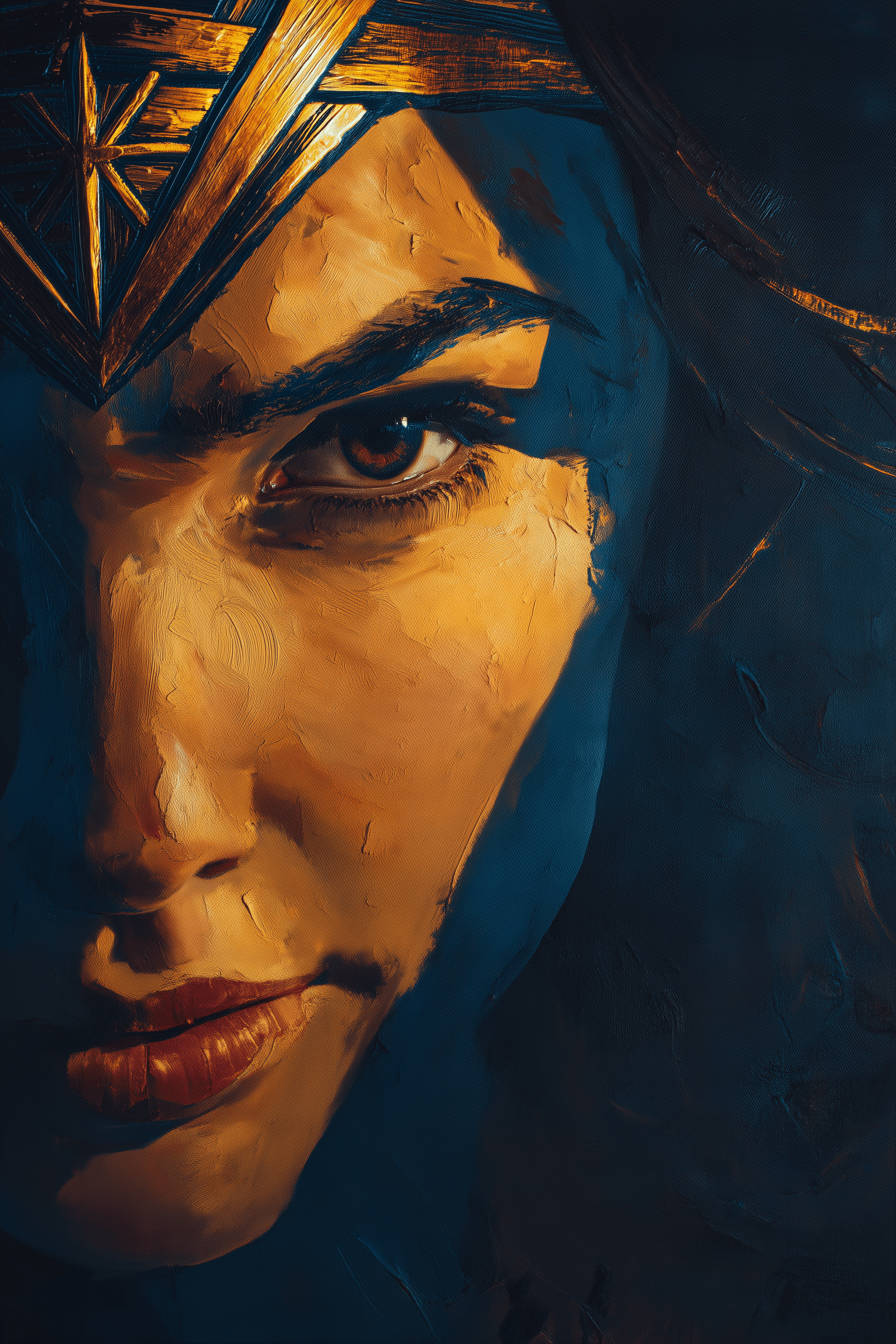 Quadro Rosto Mulher Maravilha Pintura a Óleo